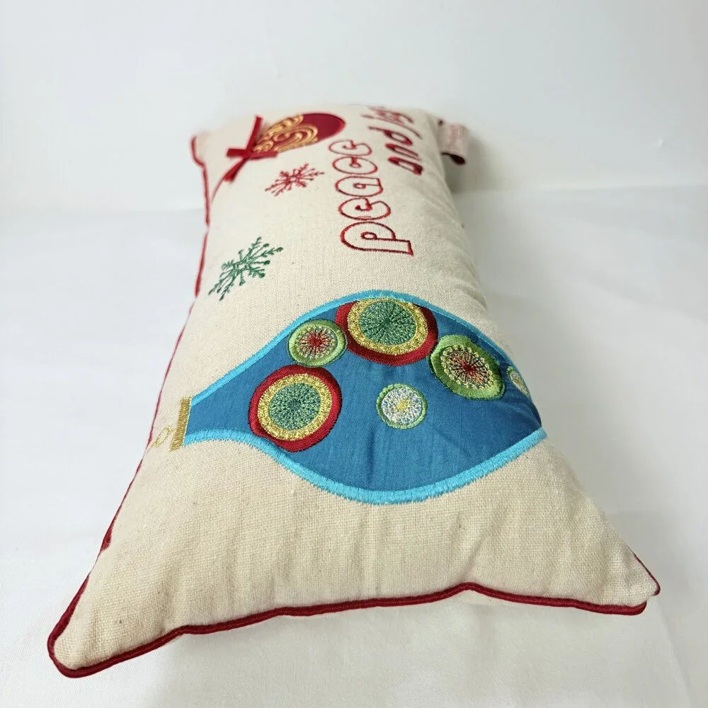 Stratford Home Off-white Embroidered Peace Joy Christmas Pillow 16.5x8